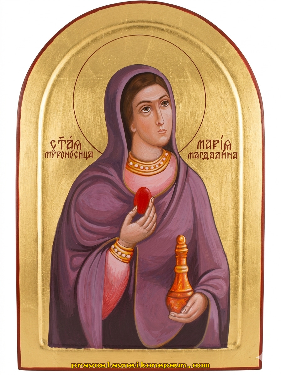 Ikona Mironosica Marija Magdalina — ručno slikana, Paun, Niš