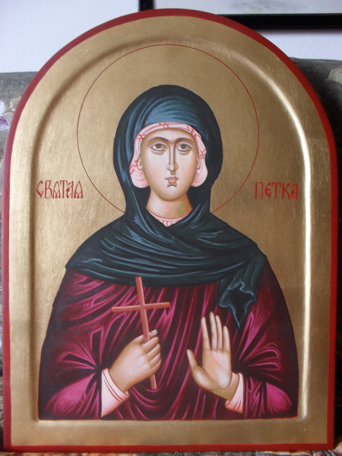 Ikona Sveta Petka — ručno slikana, Paun, Niš