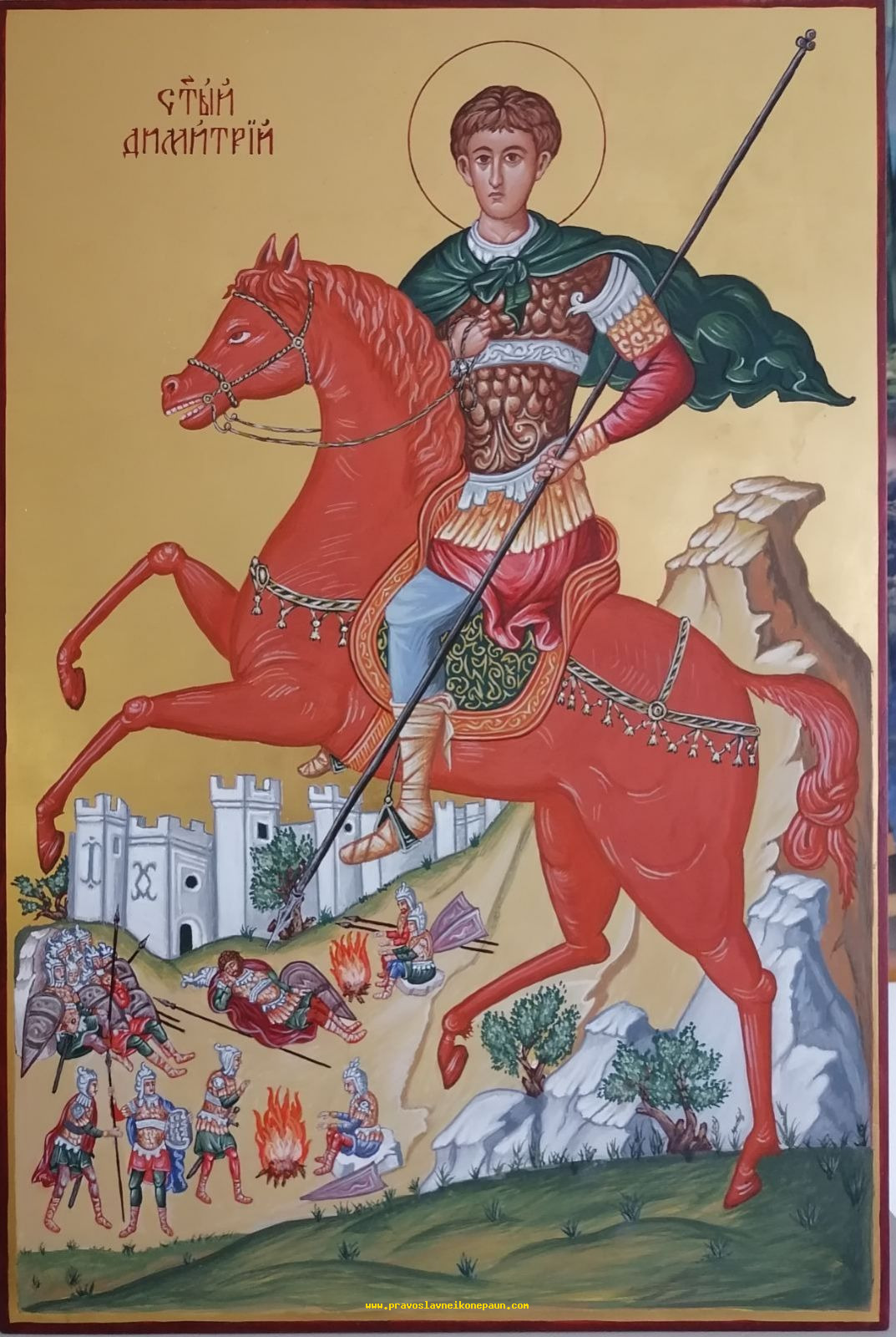 Ikona sveti Dimitrije — ručno slikana, Paun, Niš