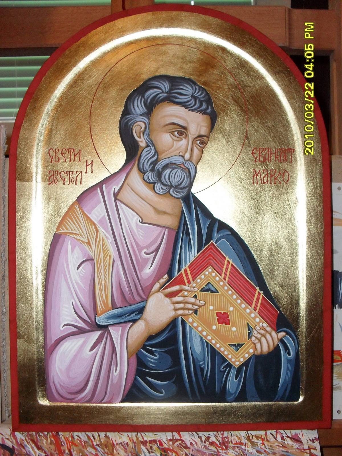 Ikona sveti Marko — ručno slikana, Paun, Niš