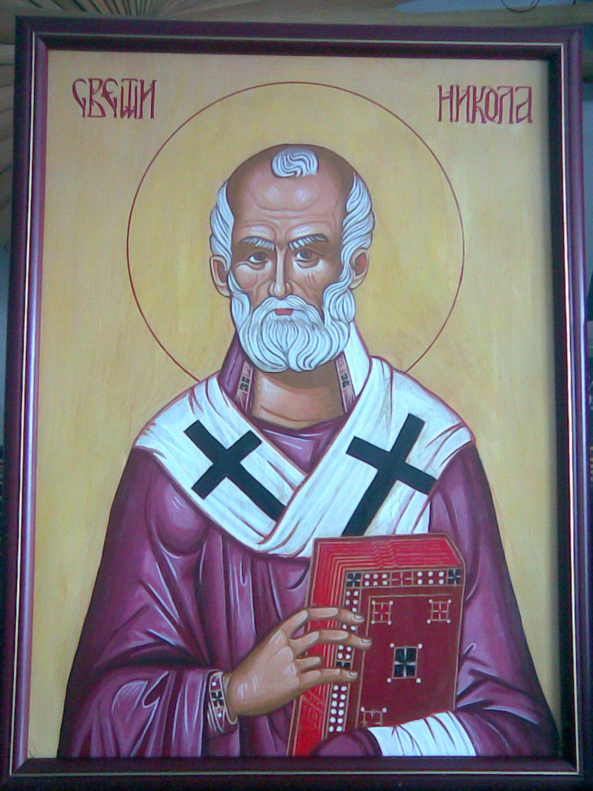 Ikona sveti Nikola — ručno slikana, Paun, Niš